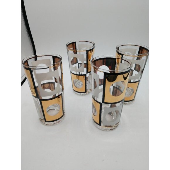 Vintage Mid-Century Modern (MCM) Geometric Highball Glasses Set Of 4 - Picture 1 of 5